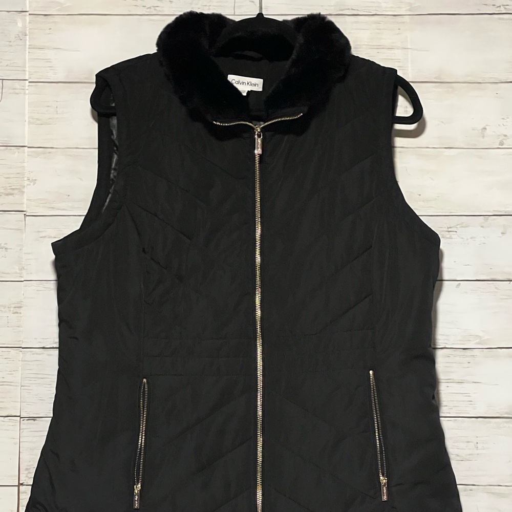 Calvin Klein Black Vest with Faux Fur Trim